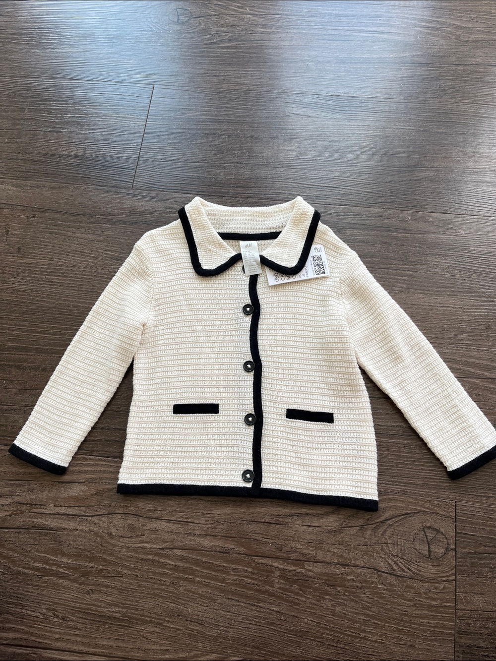 H&M Baby Cream Knit Cardigan with Black Trim Size 12-18 Months